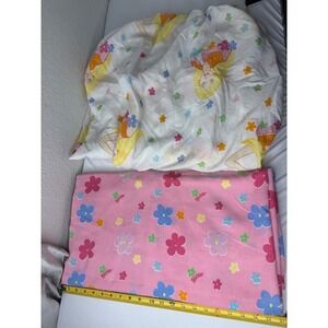 Vintage 1999 Barbie Bed Sheet Set Floral Character Print Pink White Mattel 90s